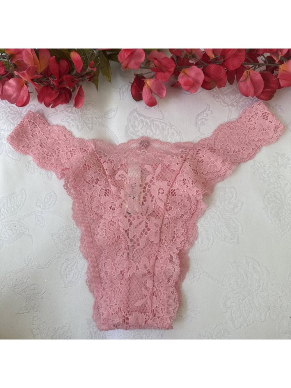 VICTORIA'S SECRET XS PINK HIGH LEG BRAZILIAN LACE DREAM ANGELS PANTIES NWT